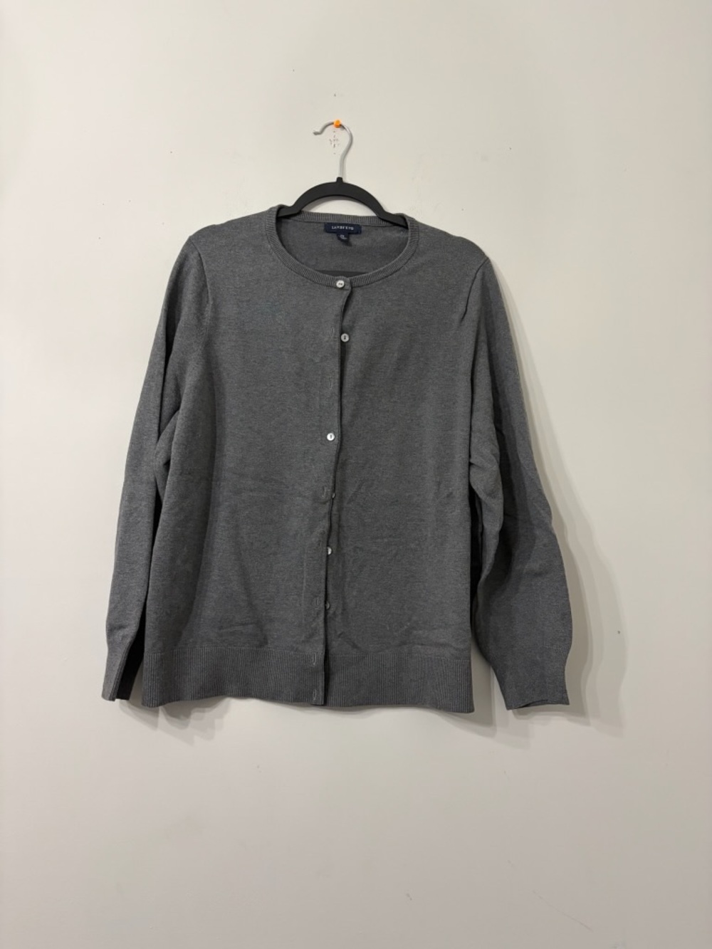 Lands' End Gray Crewneck Button Cardigan